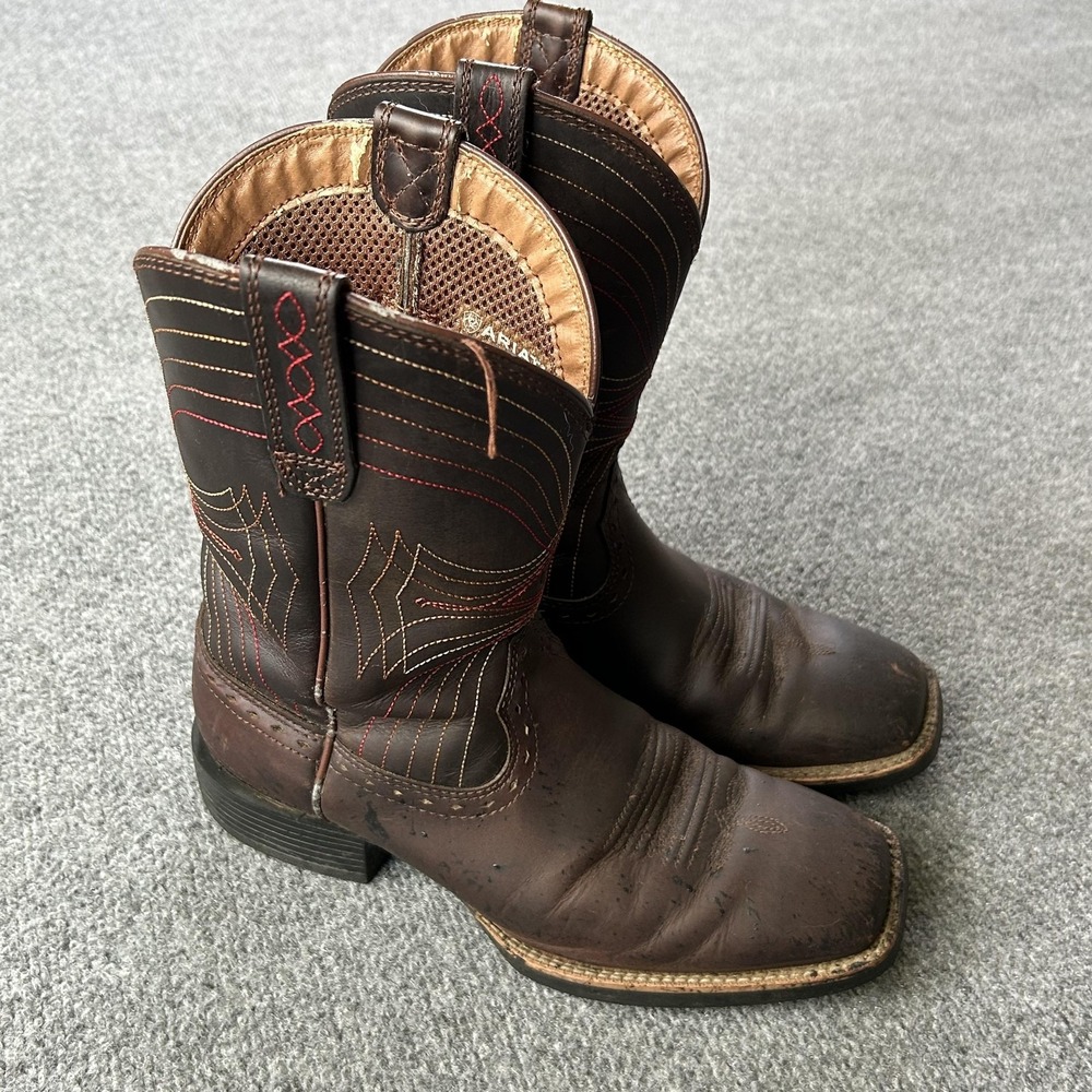 Ariat Boots Mens 8D Brown Leather Western Square Toe Pull On Work Roper 10010963